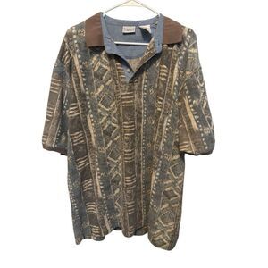 VINTAGE Bugle Boy Polo Golf Shirt - AOP Abstract 90s Art Print, Sz XL